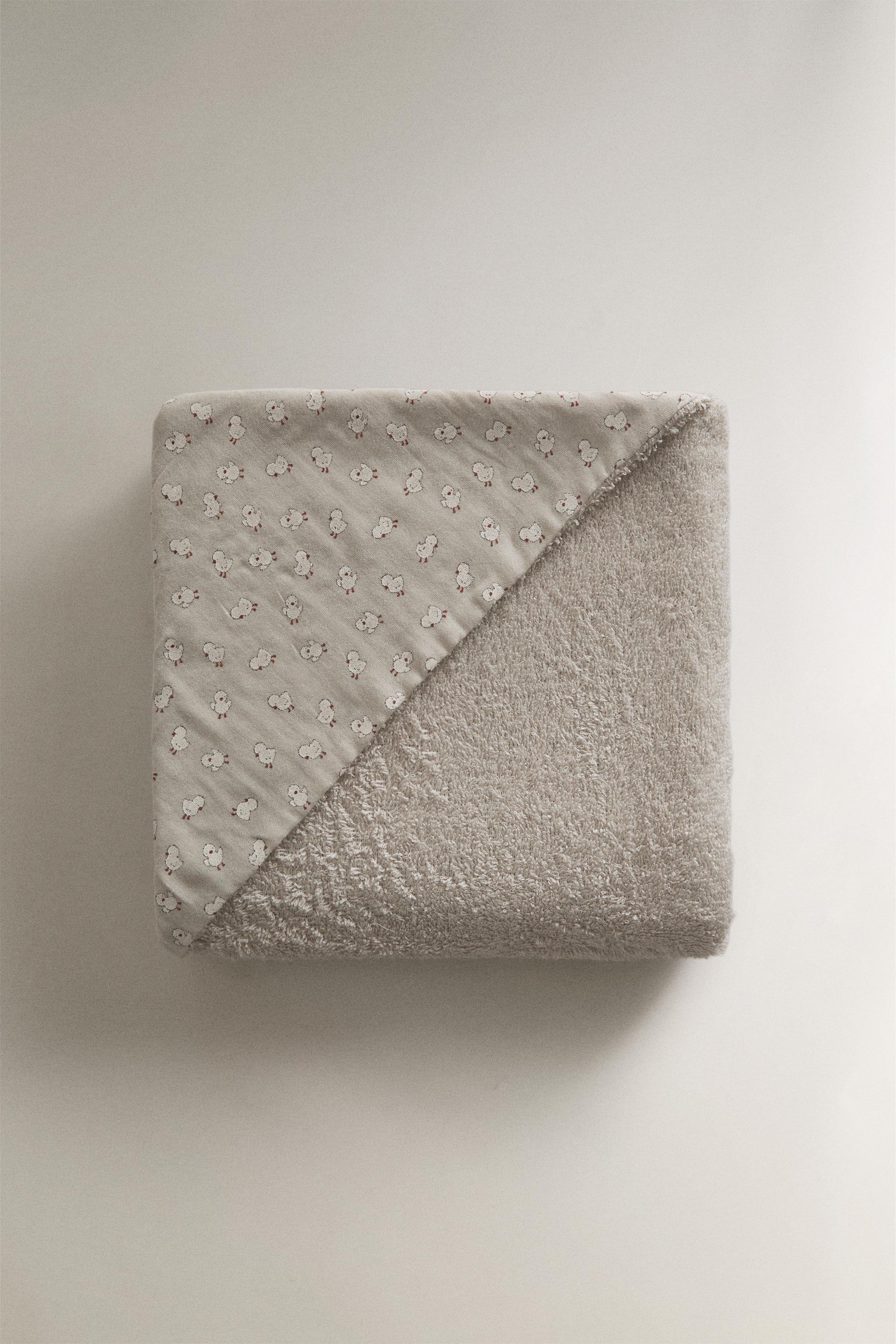 SERVIETTE DE BAIN CAPUCHE BÉBÉ GAZE POUSSINS